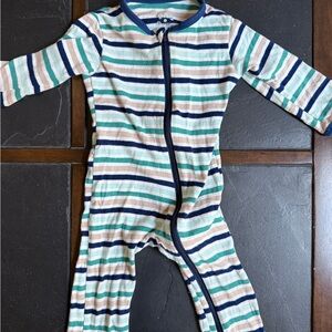 Kickee Pants Striped Footie in Blue, Green, and Tan